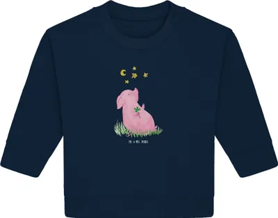 Produktbild von Mr. & Mrs. Panda Organic Baby Pullover Schwein Glück 6. - 12. Monat - French Navy - Geschenk, Lustige Sprüche, Sterne, Ziele, Träume, Glücksbringer, Bullover, Motivation