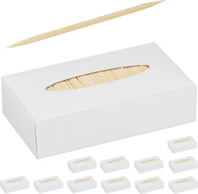 Produktbild von Relaxdays Zahnstocher 12000er Set, Holz, 6,5 cm, Holzspieße für Zahnhygiene, Fingerfood & Basteln, Zahnhölzer, natur