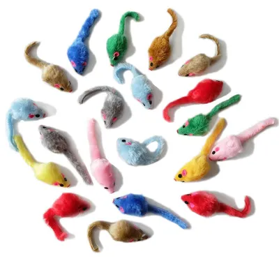 Immagine prodotto di 20 giocattoli per gatti a forma di topo, in peluche, di 10 cm, colori assortiti