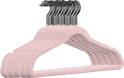 Obrázek produktu pro 25 kusů kvalitních sametových ramínek na šaty v růžové barvě s černým háčkem / protiskluzové / od StickandShine