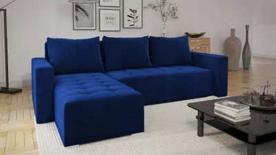 Produktbild von Easy4You Ecksofa FORSET Velours L-Form Marineblau – 235x86x145 cm - Schlafsofa mit Schlaffunktion - Eckcouch - Kissen – Stoff Manila 26