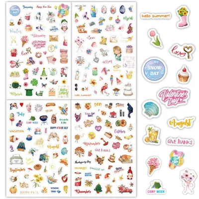 195 Scrapbooking-Sticker-Set für Kalender, Tagebuch & Basteln