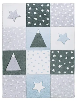 Produktbild von TT Home Teppich Kinderzimmer Kinderteppich Punkte Sterne Berge Kurzflor Pastell Größe 160x230 cm