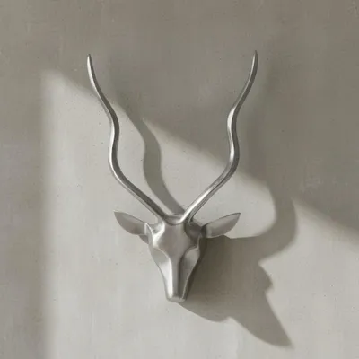 Produktbild von Deko Hirschgeweih S Aluminium Wanddeko Landhausstil Silber Metall modern, Design Hirschkopf Landhaus Geweih Wand groß, Wohndeko Hirsch außen, Wandschmuck