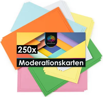 Produktbild von OfficeTree 250 bunte professionelle Moderationskarten rechteckig 150g/m² 6 Farben für Präsentation