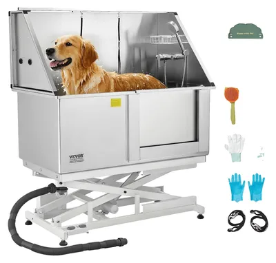Produktbild von VEVOR Elektrische Hebe-Hundewaschstation, 127 cm Professionelle Edelstahl-Tierpflegewanne mit PE-Wasserfilterplatte, Wasserhahn & Duschkopf Hundewanne Waschbecken für mehrere Haustiere (Rechte Tür), Elektrisch-Rechts