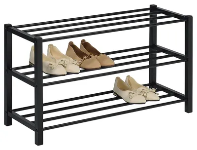 Produktbild von Schuhregal NAVAN Metall Schwarz, robuste Schuhbank mit 3 Ablagen, platzsparende Schuhkommode, ideal für Schuhregal offen, Schuhständer, Schuhregale