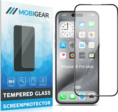 Produktbild von Mobigear Premium iPhone 16 Pro Max Panzerglas Gehärtetes Glas Displayschutz - Hüllenfreundlich - Schwarz
