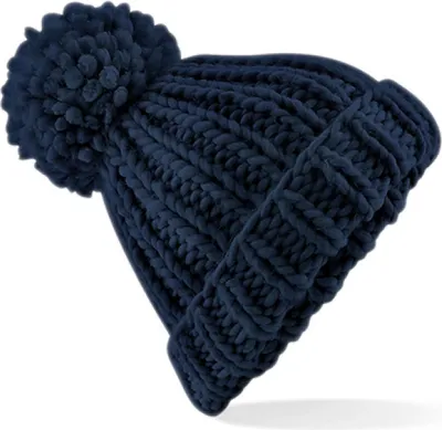 Produktbild von Beechfield Uni Bommel-Mütze Oversized Hand-Knitted Beanie B483 Blau French Navy One Size