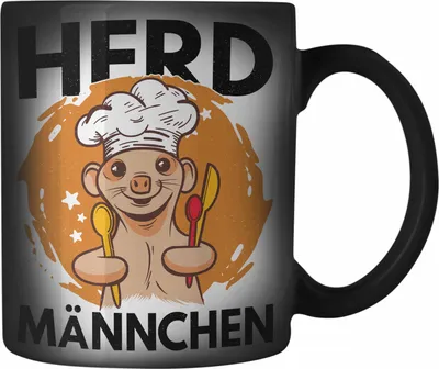 Produktbild von Trendation - Herd Männchen Koch Geschenk Farbwechsel Zauber-Tasse Sternekoch Geschenkidee Lustiger Spruch Sei Nett Zu Mir Ich Koche Dein Essen (Schwarz)