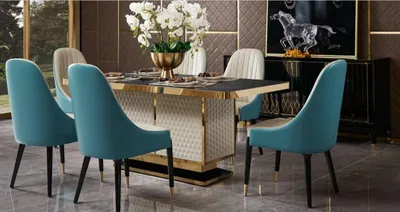 Productafbeelding van Esstisch 6x Stühle Stuhl Esszimmer Set Essgruppe Moderne Möbel Tisch Tische
