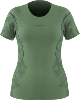 Damen T-Shirt "Pacer T-Shirt W" von La Sportiva in grün; sportlich geschnitten mit kurzen Ärmeln.