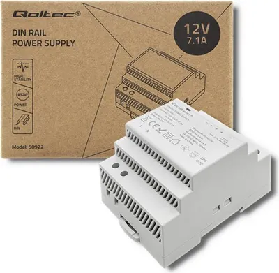 Obrázek produktu pro Napájecí jednotka Qoltec na lištu DIN | 85,2 W | 12 V | 7,1 A | šedá