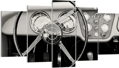 Produktbild von Bild auf Leinwand - Leinwandbild - 5 Teile - Lenkrad Auto Vintage - 160x85cm - Wand Bild - Wanddeko - Wandbilder - Leinwanddruck - Bilder - Wanddekoration - Leinwand bilder - Wandbild - EA160x85-4853