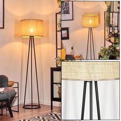 Produktbild von Reggio Stehlampe aus Metall/Papiergeflecht in Schwarz/Beige