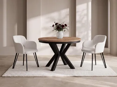 Produktbild von Runder Ausziehbarer Esstisch im Loft-Stil - Industrieller Tisch mit Schwarzen Metallbeinen - Platzsparender Tisch für Wohnzimmer - Eiche Braun - 120 bis 200 cm