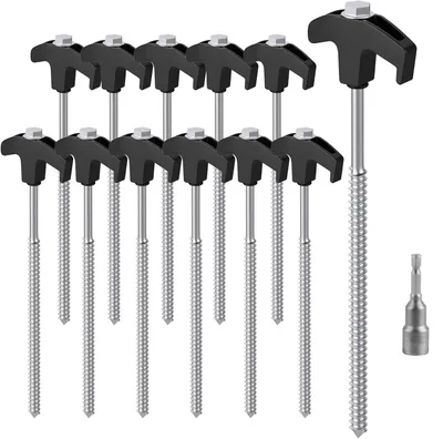 Produktbild von 12 Stück Zeltheringe aus Stahl Bit & Nagelzieher inkl 25cm*8mm Camping Heringe Stahl Bodenanker Felsbodenhering für Harte Böden, Wald, Wiesen