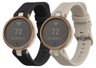 Produktbild von kwmobile 2x Uhrenarmband für Garmin Lily Sport Armband - Fitnesstracker Band Set aus TPU Silikon - Ersatzarmband Smartwatch - Schwarz Beige