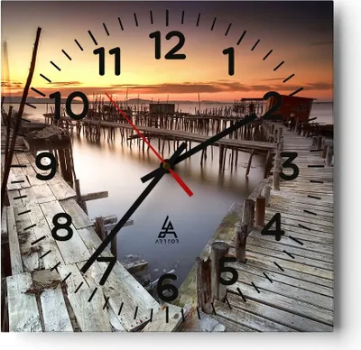 Produktbild von Wanduhr - Quadrat - Glasuhr - Brücke Boot Meer - 30x30cm - Schleichendes Uhrwerk - Lautlos - zum Aufhängen bereit - Dekoration Modern - Wanddekoration aus Glas - C4AC30x30-3807