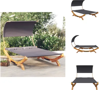 Image de vidaXL Lit lounge avec auvent 165x203x126 cm Bois courbé massif Anthracite -  Lits de jardin