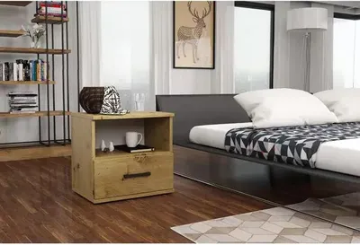 Produktbild von Nachttisch - Nachtkästchen - Nachtschrank - mit Schublade - 48x35x50 cm B/T/H - Eiche Artisan - Beistelltisch für Schlafzimmer - Bettkommode - GODA