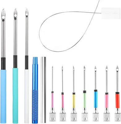 Obrázek produktu pro Sada jehel na vyšívání – jehly pro techniku "punch needle" – pro ruční výrobu – z nerezové oceli – 13 kusů – vícebarevná