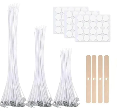 Produktbild von Kerzendochte Set 60-teilig mit Haltern & Klebepunkten 10/15/20 cm Baumwolle rauchfrei
