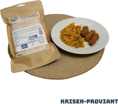 Produktbild von Krisen-Proviant - Hackfleischröllchen mit Reis & Balkangemüse, 300g