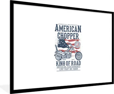 Produktbild von MuchoWow® MuchoWow® Gerahmtes Poster Mancave - Motorrad - Vintage - Amerika - Flagge 90x60 cm - Poster mit zchwarzem Bilderrahmen - Wanddekoration - Fotos