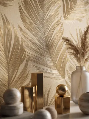 Produktbild von NEWROOM Tapete Gold Vliestapete Blätter - Vliestapete Natur Gold Caramel Mustertapete Natur Tapete