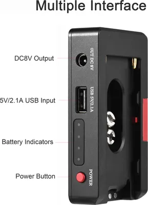 Zdjęcie produktu dla Ładowarka Andoer NP-F Metalowa płytka adaptera ze złączem ładowania USB DC12V DC8V Wyjścia DC 1/4 cala Złącze śrubowe dla NP-F970/NP-F950/NP-F930/NP-F770/NP-F750/NP-F570/NP-F550