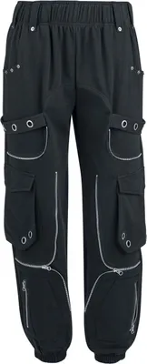 Produktbild von Gothicana by EMP Damen schwarze Stoffhose mit vielen Reißverschlusstaschen und elastischem Rippbündchen S