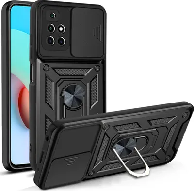 Obrázek produktu pro Redmi 10 Case with 360° Rotatable Magnetic Ring Stand Holder Slide Camera Protection TPU Bumper Silicone Protective Case for Xiaomi Redmi 10 Black