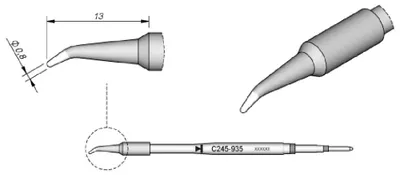 Obrázek produktu pro JBC pájecí hrot řady C245, kulatý tvar, C245935/Ø 0,8 mm, zahnutý C245935