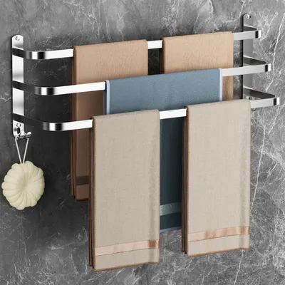 Image de Porte-serviettes de 80 cm, fixation sans perçage, pour salle de bain