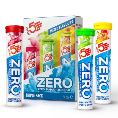Produktbild von HIGH5 ZERO Elektrolyt-Brausetabletten Mix – Berry, Citrus & Tropical – zuckerfrei & kalorienfrei – 3 x 20 Stück, 60 Portionen