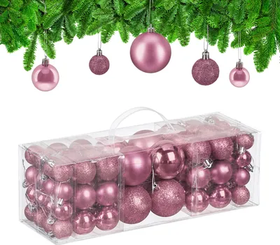 Immagine prodotto di Set da 76 palline natalizie Relaxdays, in plastica, palline scintillanti, opache e lucide, decorazioni per l'albero di Natale, rosa