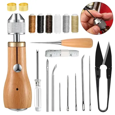 Produktbild von Polsterreparaturset Leder Nähset – Tragbares Komplettset mit Nadeln, gewachstem Faden & Schere für DIY Lederreparatur