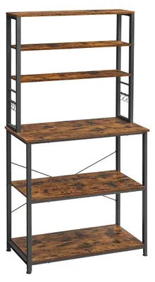 Obrázok produktu pre Vintage kuchynská polica, hnedá a čierna – úložná polica – drevotrieska/oceľ – 80 x 40 x 167 cm