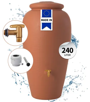 Productafbeelding van GARANTIA amfoor compleet SET 240 L terracotta incl. kunststof uitloopkraan en regenpijp-aansluiting