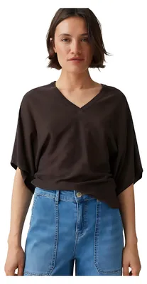 Produktbild von OPUS Pench Feinstrickpullover mit V-Ausschnitt und kurzen Fledermausärmeln, locker, Größe 44