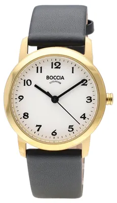 Immagine prodotto di Orologio da polso da donna Boccia, modello 3291-04, con cinturino in pelle, colore nero/oro