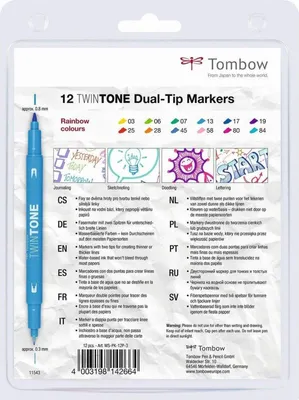 Produktbild von Tombow TwinTone, 12 Stück(e), Mehrfarbig, Feine/ runde Spitze, Rund, 0,3 mm, 0,8 mm