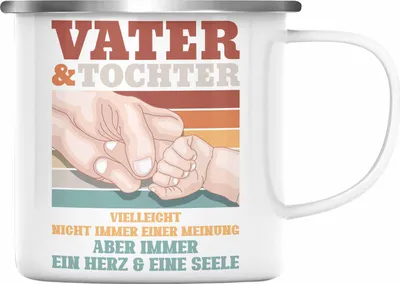 Produktbild von Trendation - Vater und Tochter Emaille Tasse Geschenk Papa Töchter Geschenkidee Partner (Silber)