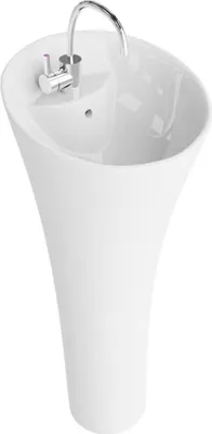 Produktbild von LAVITA Standwaschbecke Soft | Freistehendes Waschbecken Rund | Waschbecken mit †berlauf und ohne Hahnloch | Aus hochwertigem Porzellan | Bodenstehende Waschtisch | 95x42,5x42,5 cm | Wei§ Glanz