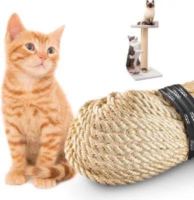 Produktbild von DQ-PP SISALSEIL | 50 m | 6 mm stark | Natürliches Sisal Seil für Kratzbaum Katzenbaum | Kratzseil DIY Fuer Katzen Ersatzteile