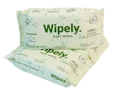 Produktbild von Wipely Baby Feuchttücher Sensitive 3er Set (216 Stück) – 99% Wasser, Ohne Parfum & Alkohol,  getestet, Biologisch abbaubar, recycelbar