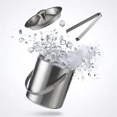 Produktbild von Relaxdays Eisbehälter rund mit Deckel, Eiszange, Eiswürfel-Kühler für Bar, Party, 1,5 Liter, HBT: 17 x 15 x 15cm, silber