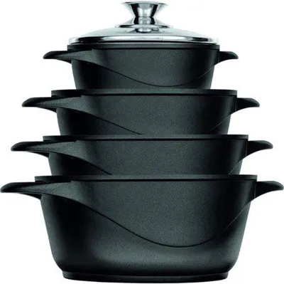 Produktbild von Famanu Kochgeschirrset 4-teilig - Induktionspfannen mit Glasdeckel - Schwarz