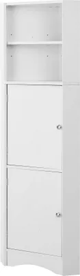 Produktbild von Badschrank Badmoebel Eckschrank mit zwei Ablagefaechern offenes Fach mit verstellbarem Einlegeboden Badezimmerschrank 36.5x36.5x155cm Weiss